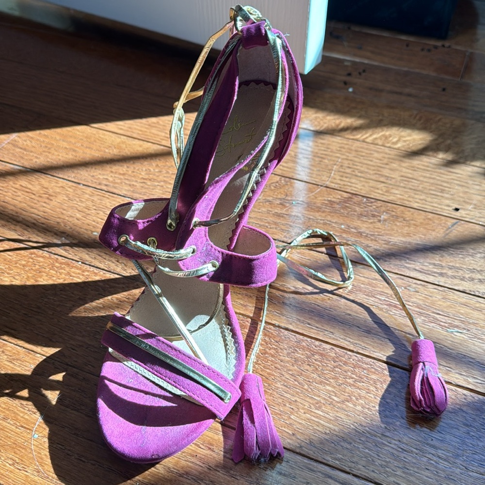 Colin Stuart Fusia & gold tie up high heels - Picture 5 of 12